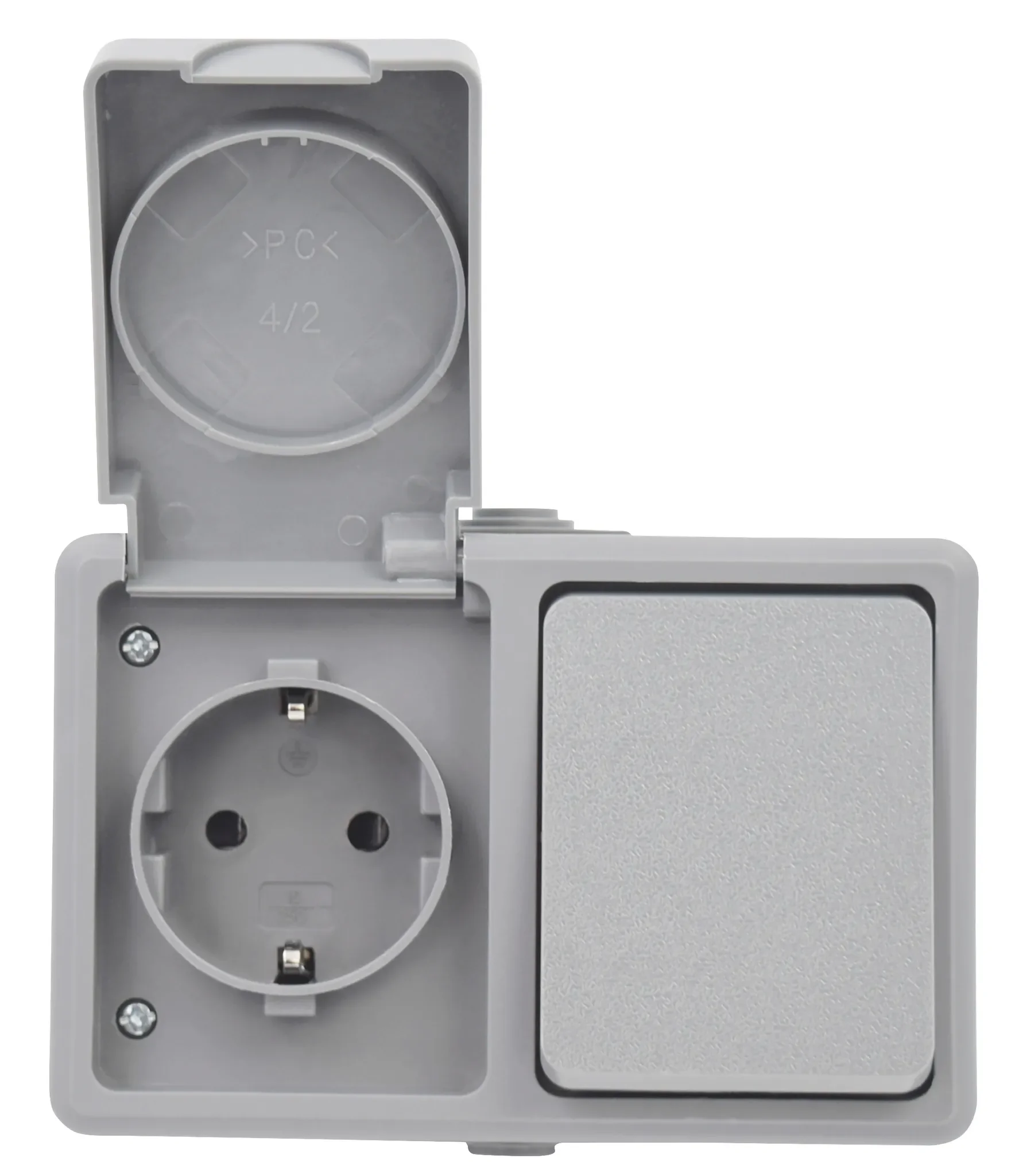 Feuchtraum Kombi-Dose McPower "Secure", 250V, Schalter+Steckdose, IP44, AP, grau